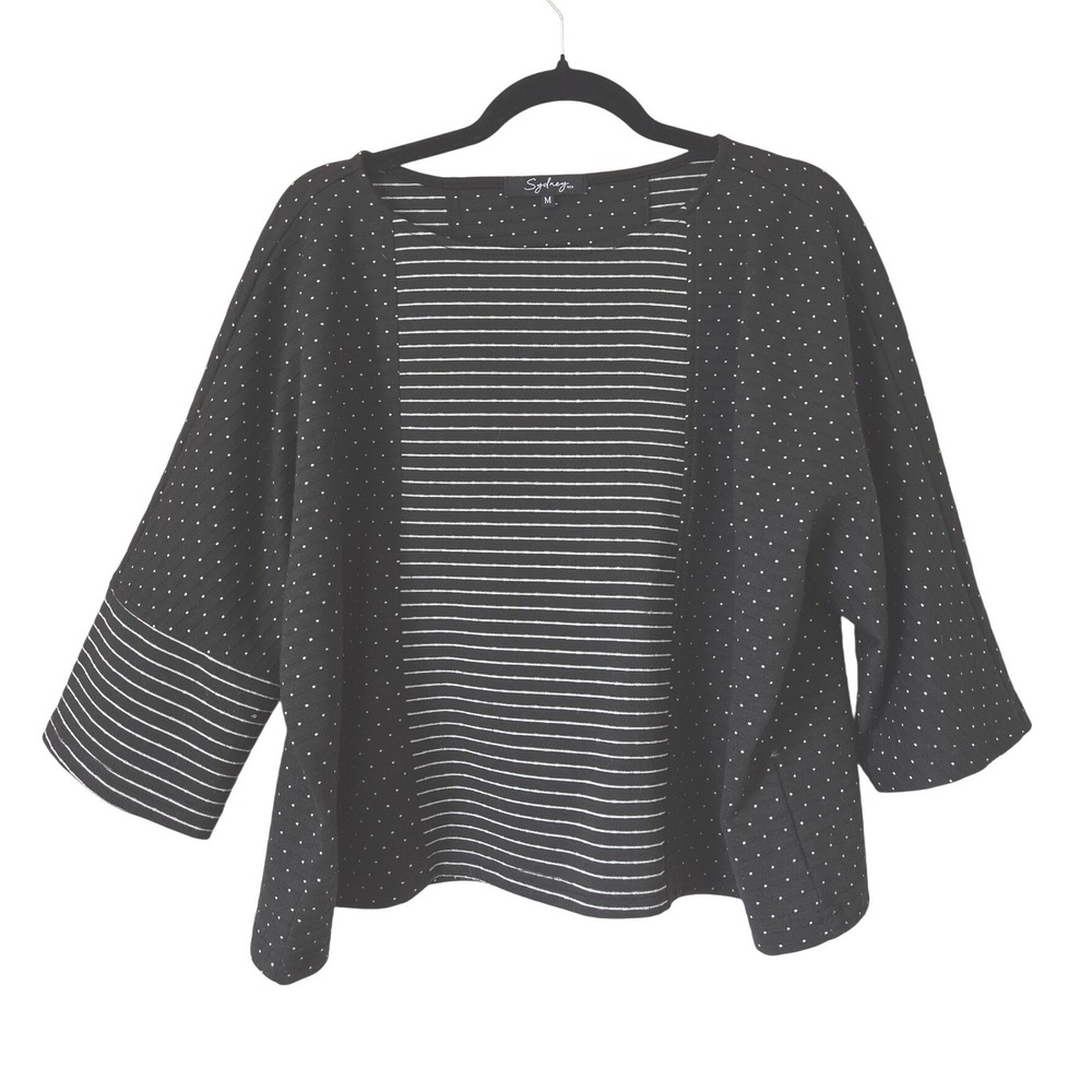Sydney USA Womens M Black White Striped Polka Dot Boxy Knit Top Art To Wear